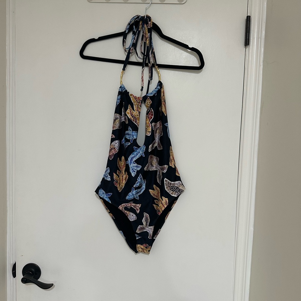 Chic Elena Makri Mykonos Black Multicolor Halter One-Piece Swimsuit - Picture 2 of 9